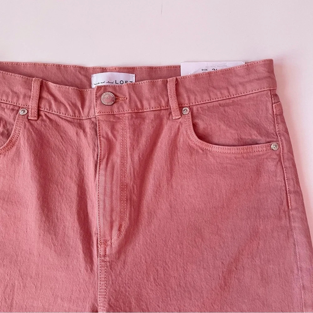 NWT! LOFT Womens High Waist Straight Crop Jean Blush Pink Frayed Hemline Size 31 - Picture 7 of 14